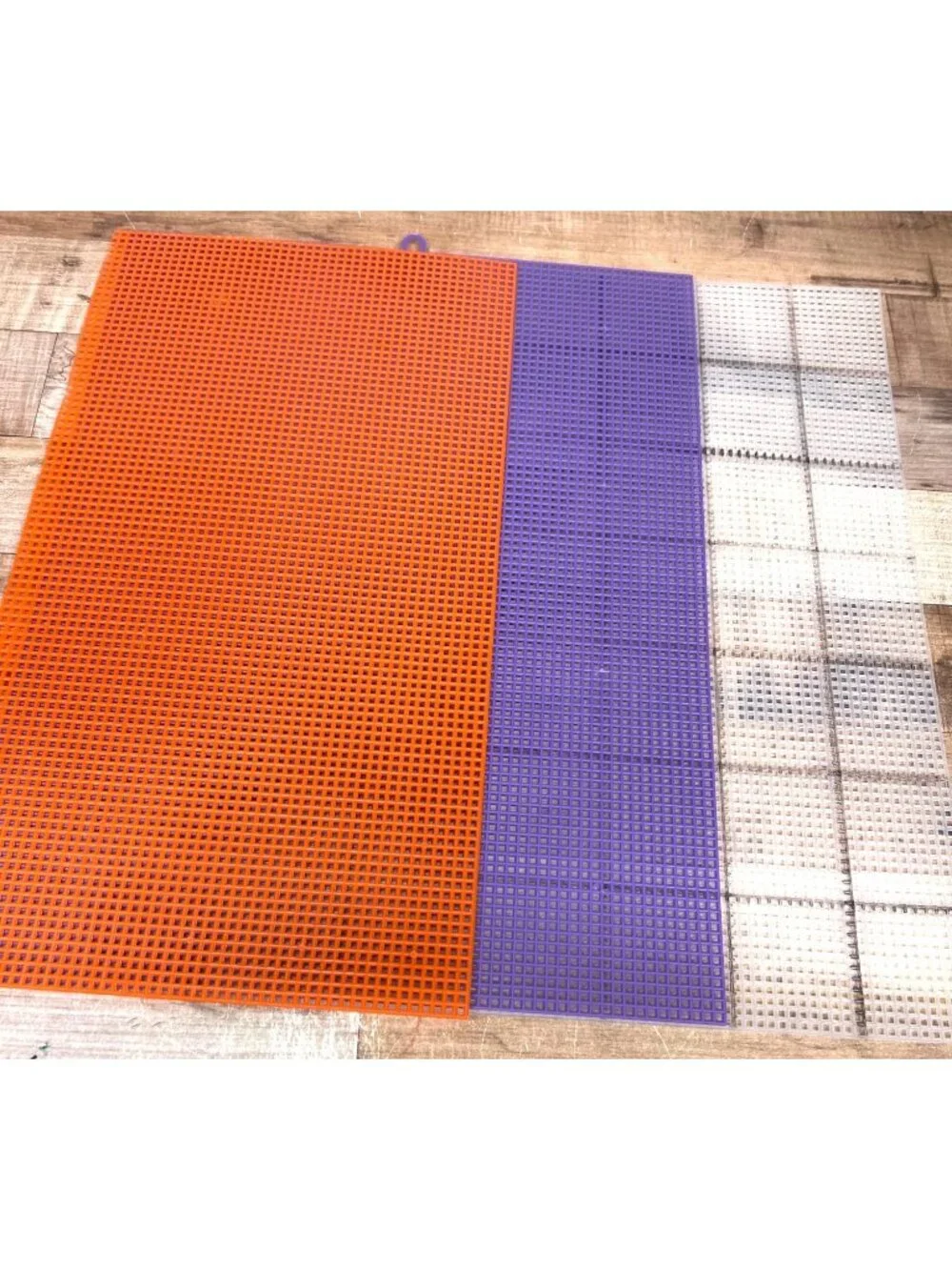3 Plastic Canvas Sheets - Orange Purple & Clear - Durable & Versatile Craft